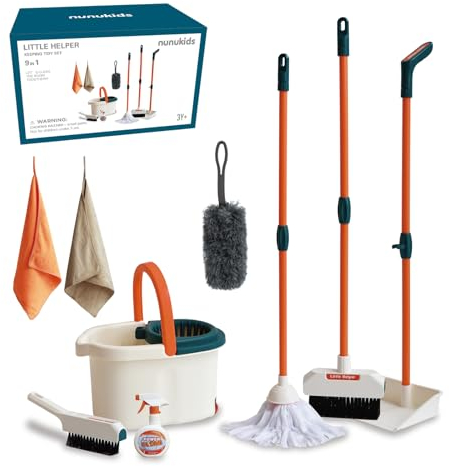 nunukids Kinder Putzset Fantastisches Kinderbesen Set mit Wischmop und Kehrset das ideal für Kinder ab 3 Jahr