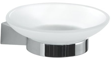 GEDY | Portasapone Tonale, Porta Saponetta in Acciaio Inox, Cromall e Vetro Satinato, Fissaggio con Viti Incluse, Cromato, 3,9x10,9x11,5cm