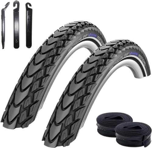 2 x Schwalbe Marathon Mondial Performance Fahrradreifen RaceGuard E-25 37-622 (28 x 1,40) + Schwalbe Schläuche SV17 60mm inkl. Reifenheber