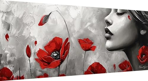 Qiaoqoo Blume Diamond Painting xxl 250x100cm, 5D DIY Diamant Painting Bilder Mohnblume Diamand Painting Kinder mit Diamond-Painting Zubehör, Groß Diamant kunst Basteln Erwachsene, Home Décor Malerei