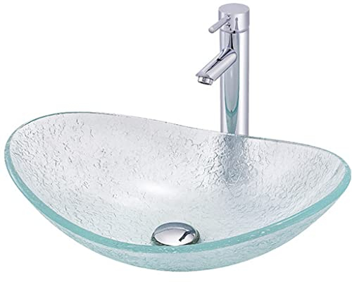 Badezimmer-Waschbecken aus gehärtetem Glas, Moderne Einfachheit, Kunst, Aufsatzwaschbecken, Badezimmer-Waschtischschüssel-Set mit Wasserhahn