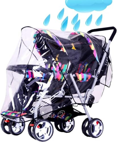 Regenschutz für Kinderwagen, doppelt, Regenschutz, Kinderwagen vorne und hinten, Regencape für Zwillingswagen, EVA, transparent, Regenschutz, wasserdicht, Regen- und Windschutz für Kinderwagen