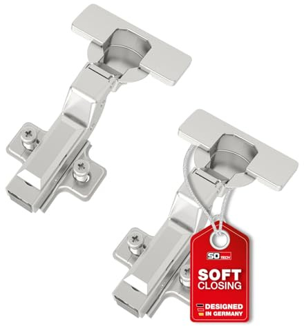 SOTECH SMOOTH 2 Stück SOFT-CLOSE Topfbänder 105° Innenanschlag T45 | mit Montageplatten, Abdeckungen, Schrauben und schnell Montage KLIP, getestet mit 50000 Zyklen