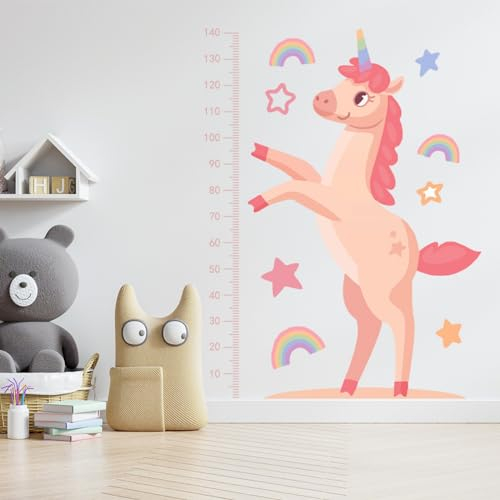 Viusneun Wandtattoo, Kids Messlatte Wandaufkleber Wald Tiere Wandsticker Abnehmbar DIY Wandbild 30×60cm Wandtattoo für Kinderziemmer Dekoration (Einhorn)