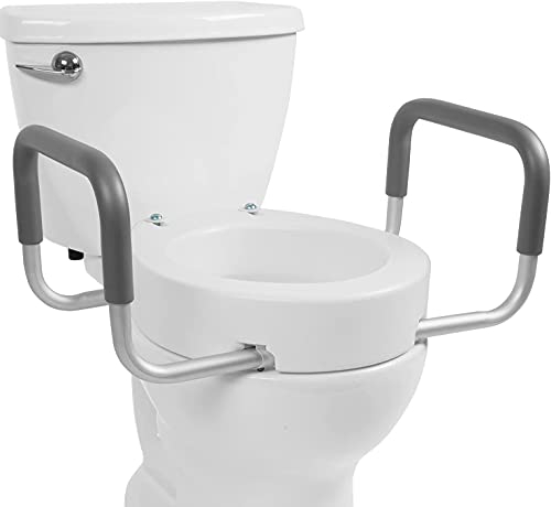 CRBUDY Robuster Duschstuhl mit Rückenlehne und Armlehnen, Toilettensitzerhöhung mit Griffen – Erhöhter Toilettensitz mit gepolsterten Armlehnen für Behinderte – Sicherheitsstuhl für behin