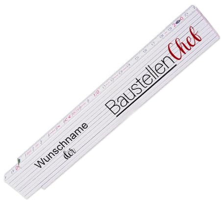 Zollstock mit Wunsch-Namen und Motiv – Baustellenchef - Meterstab individuell einseitig bedruckt - Glieder-Maßstab personalisiert