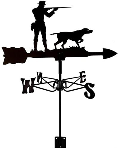 Wetterfahne, Tier, Hirsch, Wetterfahne, Edelstahl, Windrichtungsanzeige, professionelle Messwerkzeuge, langlebig, Retro-Bauernhofszene, Gartenstecker (Jäger und Hund)