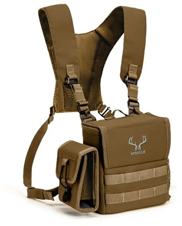 MOXULE Fernglas-Brusttasche – Bino-Tasche mit Entfernungsmesser-Tasche und wasserdichter Abdeckung für Jagd, Wandern, Vogelbeobachtung, Wolf braun, 8.66 x 3.35 x 7.28 inches, Sportlich | Leiser Einhandzugriff, Binokoffer mit Regenschutz und abnehmbarer Tasche, MOLLE-Gurtband für Vogelbeobachtung und Wandern