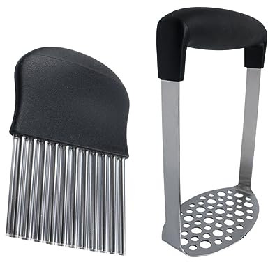 Amosfun 2 Stück 1 Satz kartoffelpresse aus edelstahl Knoblauch Küchenhelfer Handstampfer Kartoffelmühle Kartoffelstampfer heizlùfter Kartoffelhacker und Reibe Karottenschneider trp Black