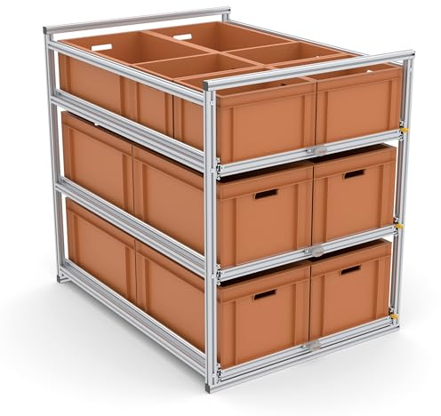 Tinobu Heckauszug Camper 120 cm - breiter Kofferraumauszug für Euroboxen 60x40 und 30x40, 2-4 Etagen, Höhe frei wählbar, Feststellfunktion, Breite 80 cm