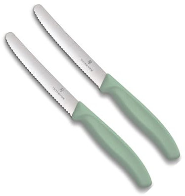 Victorinox Lot de 2 couteaux de table Swiss Classic - Vert clair - Fabriqué en Suisse - Idéal également comme couteau à petit-déjeuner