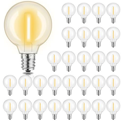 Yuusei Lampadine LED G40 per Catena Luminosa Esterno Solare, Pacchetto da 30 Lampadine Sostituzione 1W E12, Impermeabili IP45, Bianco Caldo 2700K, dc3V Resistenti Alle Rotture per Giardino