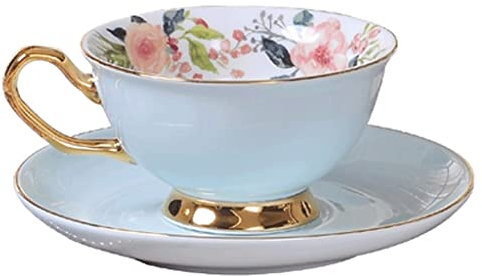 XFZJCHAP BBCBBZ Bone China Coffee Cups &Saucer Set Rim Tea Water Cups Beautiful Flower Teacup Ceramic Kitchen Accessories