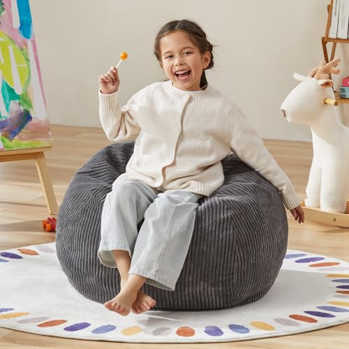 Hobestluk Kindersitzsack Tropfenform mit Füllung, 76 cm Grau | Weicher Stoff, Kordbezug, abnehmbar und waschbar, Memory-Schaum-Füllung, Tragegriff, ideal für Gaming & Entspannung