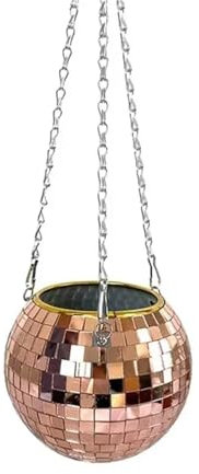 WJLYDM Disco Ball Planter Globe Shape Hanging Basket Vase Flower Planter Pots Rope Hanging Wall Home Dec Vase Container Room Decoration(Rose gold,10cm)