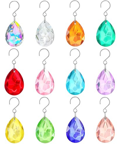 38mm Crystal Suncatcher Prisms, Multicolor Bauhinia Chandelier Crystals Replacement Chandelier Glass Beads for Window Decoration (Pack of 12)