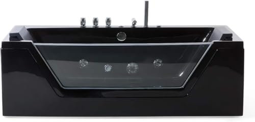 Supply24 since 2004 Whirlpool Badewanne Samurai in Schwarz (153x71) – freistehend oder Eckmontage – 10 Massagedüsen & LED Farblichttherapie – Glasfront & Armaturen – Wellness Hot Tub Spa