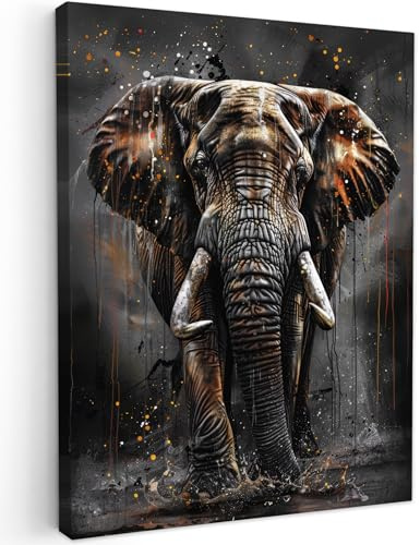 MuchoWow© Impression sur Toile Decoration Murale Peinture 50x70 cm Tableaux Art Décoratif Muraux Décoration Chambre Éléphant - Aquarelle - Faune et Flore - Luxe