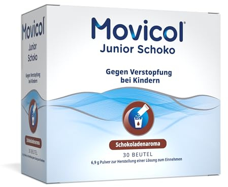 Movicol® Junior Schoko, gegen Verstopfung, 30 Beutel, Abführmittel, ab 2 J. | Sanfte Unterstützung bei Verstopfung, Schokoladengeschmack erleichtert die Einnahme, gut verträglich, klinisch geprüft