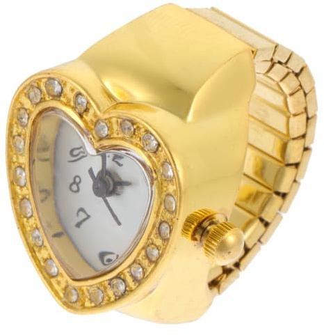 Holibanna Herzförmige Damenringuhr Gold aus Legierung Metall für Frauen | Bewegungsring, Dehnbare Fingerringuhr in Herzform, Dekorativ und Praktisch, Passend zum Geburtstag und Valentinstag