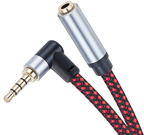 Câble d'extension audio TRRS 3,5 mm 8 m, rallonge de casque auxiliaire à 90 degrés, cordon tressé à 4 pôles avec support de micro, compatibilité universelle (8 m)