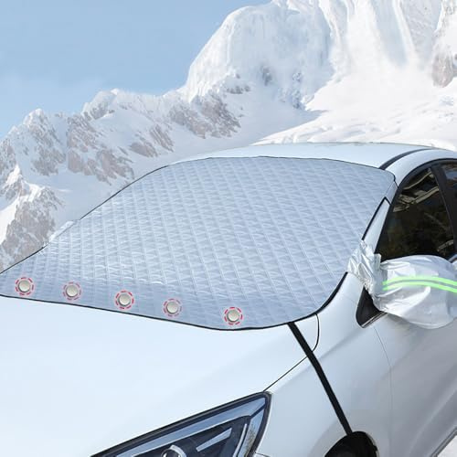 CMASTER Frontscheibenabdeckung Auto,Windschutzscheiben Abdeckung, klappbare verbesserte Frostabdeckung mit Zwei Spiegelbeckungen, Anti-Schnee, Anti-Gefriere, staubdicht,Anti-UV-Strahlung(Large Size)