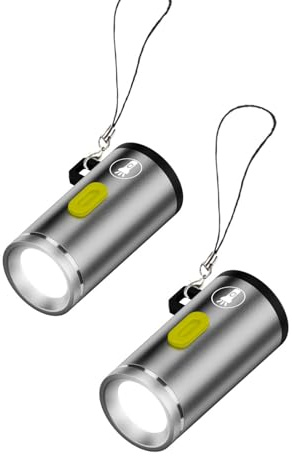VBESTLIFE 2 Piezas Mini Linterna LED, USB C Alimentada, Linternas Pequeñas 230lm con Cordón, Luz de Bolsillo para Acampar, Senderismo, Emergencia (Color plateado)