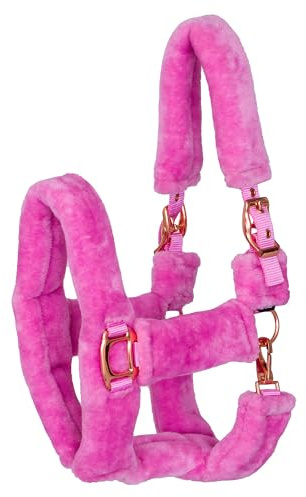 Start Halfter Plüsch mit Teddy-Kunstfell – weich gepolstert & verstellbar – Komfort Nylon Halfter für Pferde, robust, langlebig & pflegeleicht (Hellrosa, Full (Warmblut))