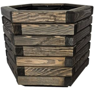 HolzGarden Jardinera de Madera con Fieltro 50x40x43 cm Madera Maciza Impregnada Color Palisandro Macetero Exterior para Jardín Balcón y Terraza Resistente a la Intemperie 57L Hexagonal Macetas