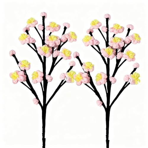 Magicherry 2 mazzi di fiori di prugna artificiali all'uncinetto, realistici al tatto, fiori di prugna, rami di fiori di prugna, composizioni per matrimoni, invernali, interni, casa, fai da te