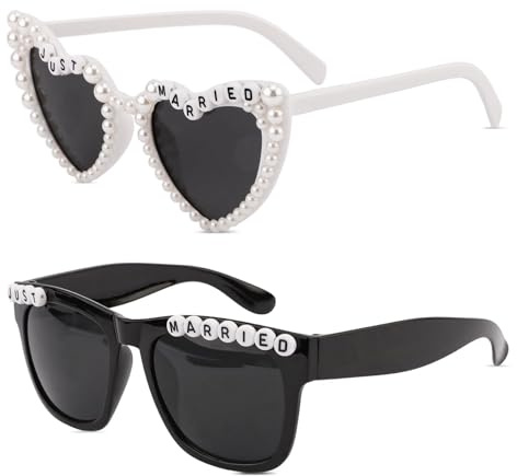 ZenithAura Just Married Dekorationen Braut Und Bräutigam Sonnenbrille Für Just Married Hochzeit Party Dekorationen Hochzeit Sonnenbrille Accessoires Weiß Und Schwarz