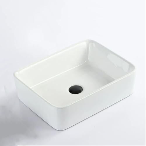 Lavandino in ceramica con scolapiatti, design rettangolare moderno per mobiletto del bagno e installazione su piano, stile 2, vasca singola - 610*345*110 mm,Style 2 Single Basin-610*345*110mm