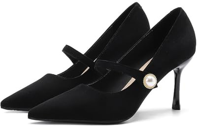WQHPLMD Women’s Stiletto Closed Pointed Toe Pumps Classic Office Dressy Wedding Shoes 8cm