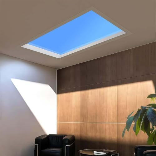 RVUEM Luce Naturale Cielo Blu Soleggiato, Semplici Luci da Soffitto LED ad Effetto Finestra, Lucernario Artificiale per Interni, per Seminterrato Soggiorno Bagno Corridoio,Embedded,600 * 1200mm