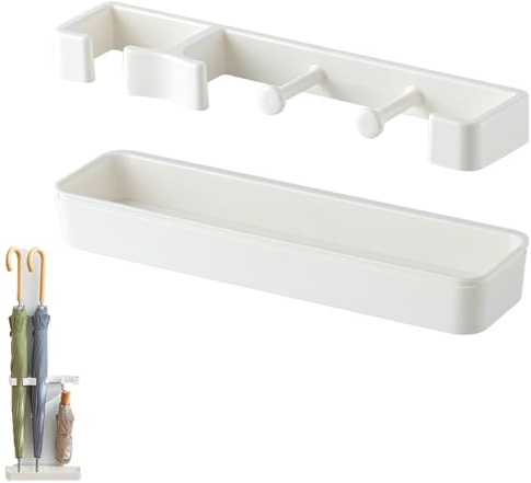 HapSmile Wall-Mounted Umbrella Stand, Umbrella Stand for Hallway No Drilling Required, Walking Stick Holder Multi-Purpose Space-Saving Drip Tray for Entryway, Home, Office, White