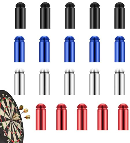 20er-Pack Flightschutz Dart, Dart Flight Protector Aluminum, 8,4×2,7mm Dart Flight Protector, Leichtes Dart Flight Schutz 90°-Fixierung, Flight Protector Darts in Rot, Schwarz, Blau, Silber