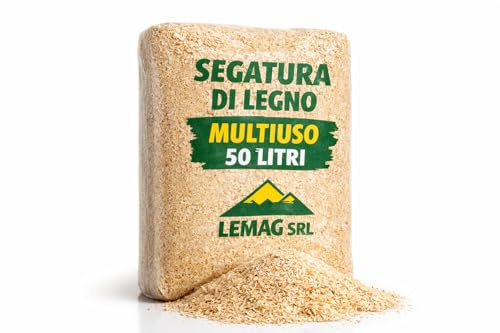 Lemag srl Segatura di Legno Multiuso 50 Litri – Alto Potere Assorbente – Naturale e Biodegradabile – Ideale per Officine Garage Magazzini Pulizia Liquidi Oli e Sversamenti – Made in Italy