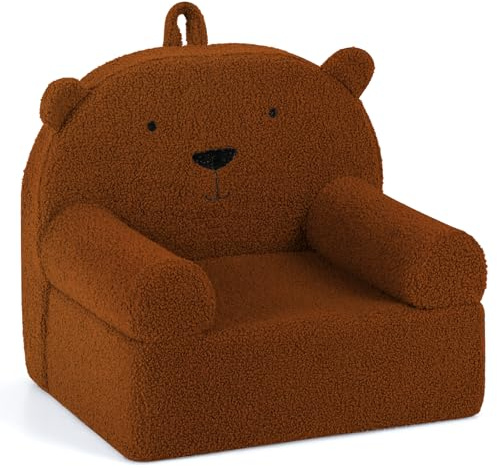 GOPLUS Sofá Infantil, Sillón Infantil de Felpa con Respaldo y Reposabrazos, Acolchado de Espuma, Sofá para Niños de Oso con Funda Desmontable y Lavable a Máquina para Juegos y Estudio