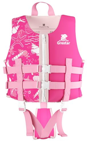 Chaleco de flotación Infantil Rosa para niñas, Correas de Doble Ajuste, Ayuda a Flotar de Forma Segura en la Piscina y la Playa – Talla M