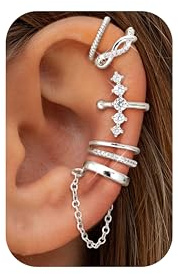 Dochais 5 Pezzi Ear Cuff Orecchini Donna Argento Orecchini Senza Buco Ear Cuff Orecchio Non Piercing Earcuffs Regolabile Ipoallergenici Orecchino Clip Donna per Cartilagine Orecchino Finti Ragazze C