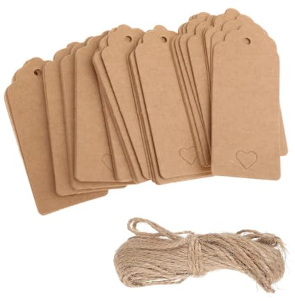HYFZOD 150PCS Cartoncini per Bomboniere 3x6CM Carta Kraft Etichette Vuote con Filo & 30M Juta Naturale DIY bigliettini bomboniere per Regali di Matrimonio, Regali, Etichette, Prezzo