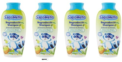 Paglieri SapoNello Bagnodoccia Shampoo Pera, Gel Doccia e Shampoo con Pera, Formula Senza Lacrime, 400 ml, Confezione da 4 + Portachiavi Italy Shop Service in Omaggio