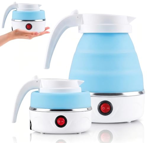 Vikbar vattenkokare, 600 ml vattenkokare vikbar, camping vattenkokare bärbar minivattenkokare resevattenkokare liten silikonvattenkokare för utomhusbruk, vandring, överlevnad (blå)