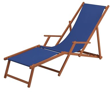 Sonnenliege blau Fußteil Kissen Tisch Gartenliege Liegestuhl Deckchair Holz Buche 10-307FTKH