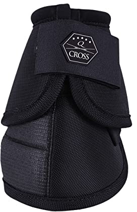 QHP Springglocken Technical Hufglocken mit No Turn-Einsatz, Klettverschluss, Extra Starke Rückseite, Q-Cross Line (M, Schwarz)
