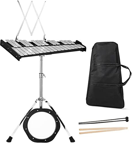 Giantex Percussion Glockenspiel Bell Kit 30 Notes, Xylophone with Adjustable Height Frame, Music Stand, 8 Practice Pad, Bell Mallets, Drumsticks, Carrying Bag, for School Band Beginner Student