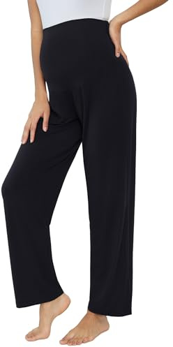 Joyaria Womens Bamboo Viscose Maternity Pants Pregnancy/Pregnant Summer Sweatpants High Waisted Over The Belly(Black,Large)