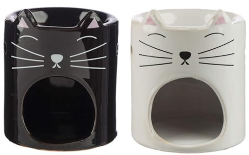 Puckator Feline Fine Ceramic Cat Head Oil Burner - Wax Melt Burners Warmer - Boho Bedroom Decor Diffuser Scent Tea Light Burner Holder - House Warming Gift - Aromatherapy Set