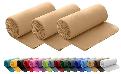 wometo 3er Set Polar Fleecedecke 130x160 Oeko-TEX ca. 400g beige | mit Anti-Pilling und Kettelrand, im praktischen 3er Pack