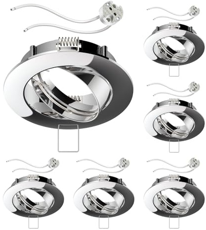 ledscom.de 6x Deckeneinbaurahmen Circ Aluminium Einbaurahmen chrom schwenkbar (LED/Halogen/MR16/50mm) inkl. GU5.3 Fassung